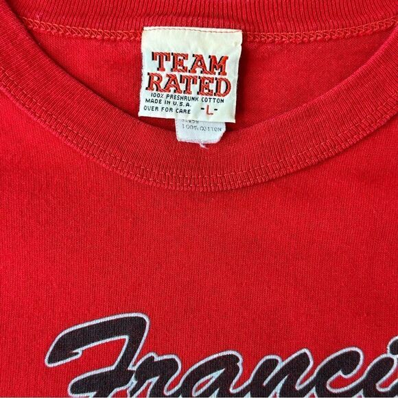 SAN FRANCISCO 49ERS Vintage Red T Shirt 80’s 90’s Size Large Team Rated Brand - Picture 4 of 11